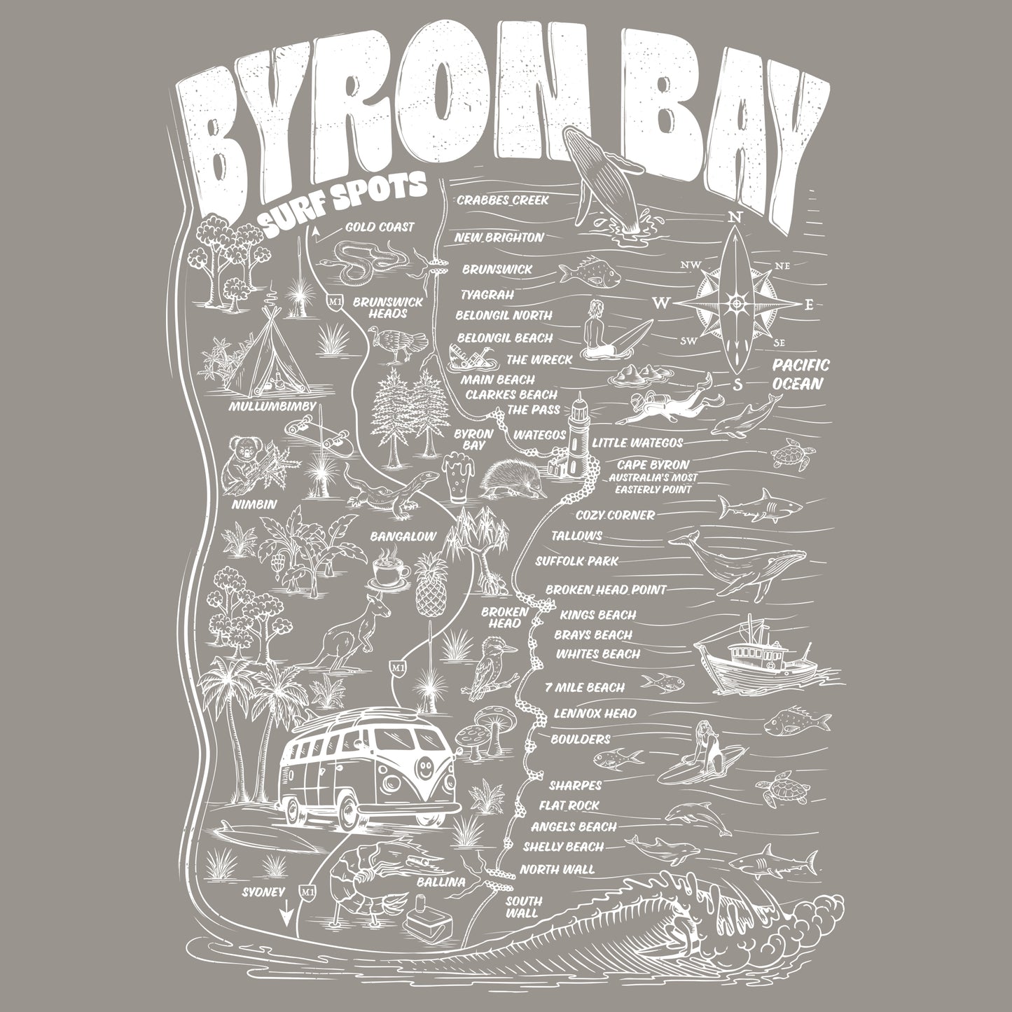 Byron Bay Surf Spots T-shirt