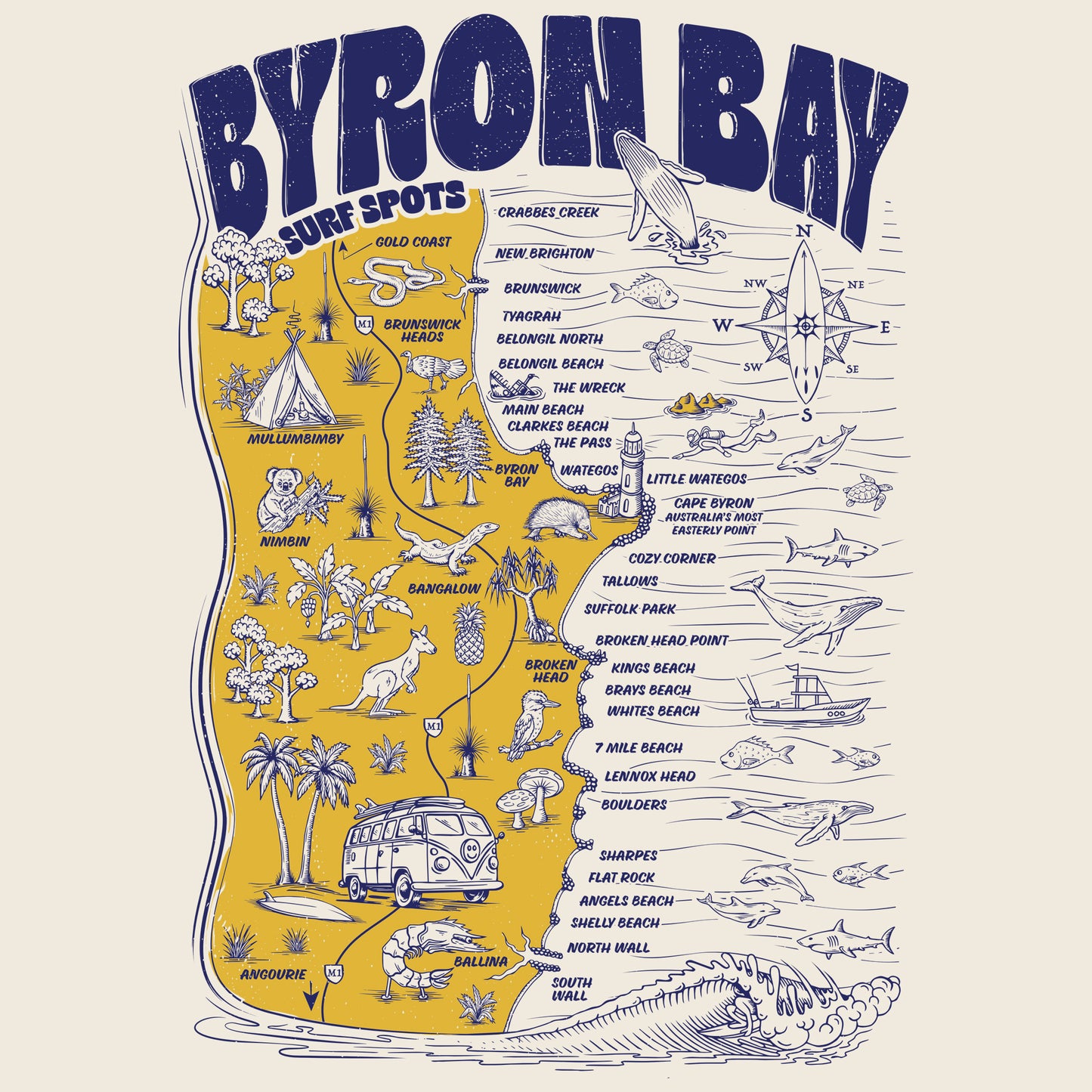 Byron Bay Surf Spots T-shirt