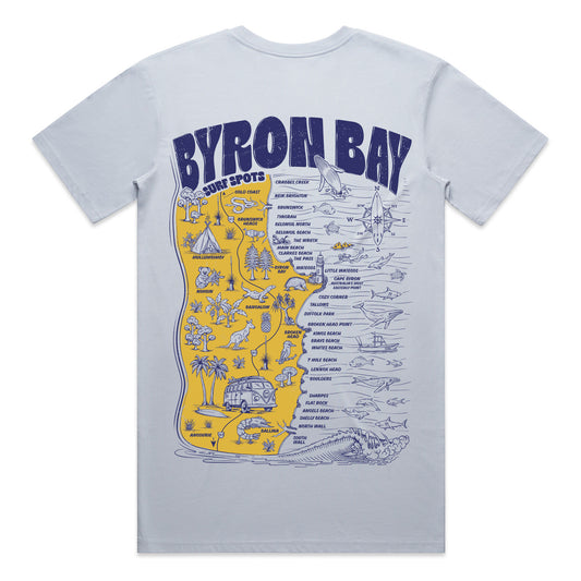 Byron Bay Surf Spots T-shirt - Powder Blue