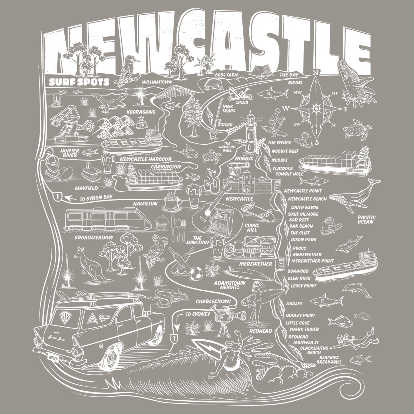 Newcastle Surf Spots T-shirt