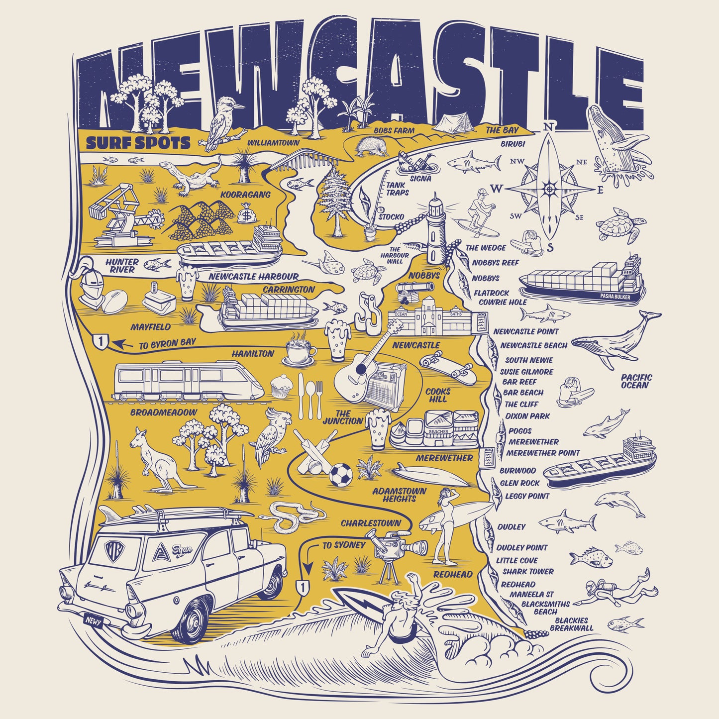 Newcastle Surf Spots T-shirt