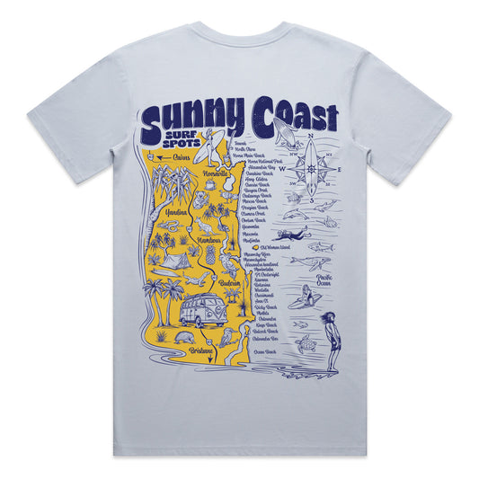 Sunny Coast Surf Spots T-shirt - Powder Blue