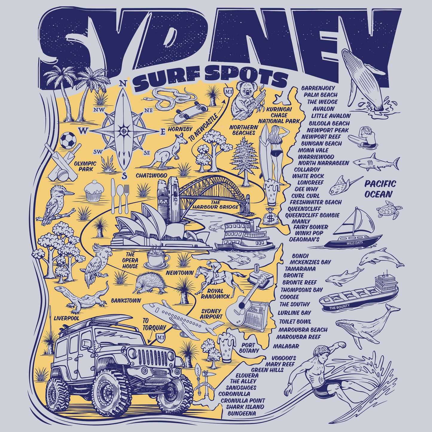 Sydney Surf Spots T-shirt - Powder Blue