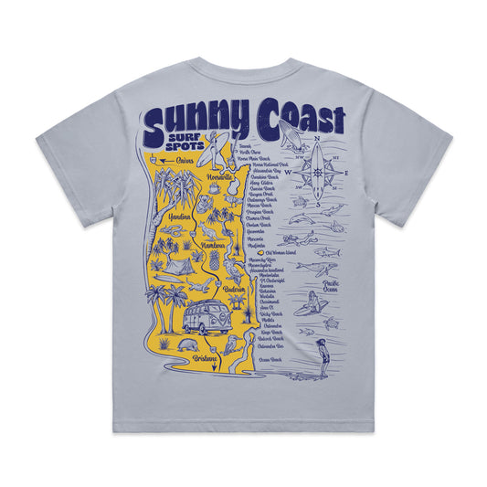 Wo's Sunny Coast Surf Spots T-shirt - Powder Blue